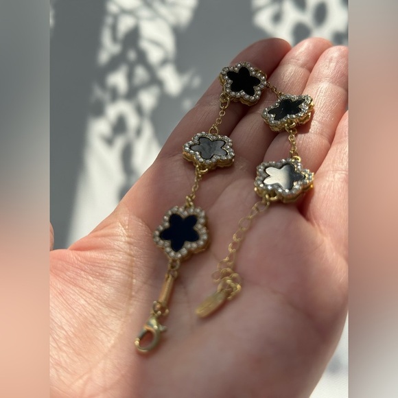 Clover Bracelet Floral Sterling Silver 925 Black Clover Bracelet - Picture 9 of 11